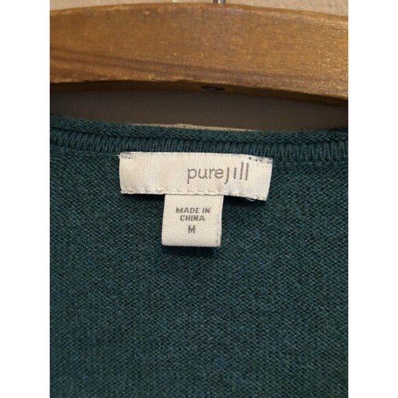 J Jill Size Medium Cotton Cashmere Blend Knit Tunic w/pockets Green V-neck Soft - Picture 2 of 8